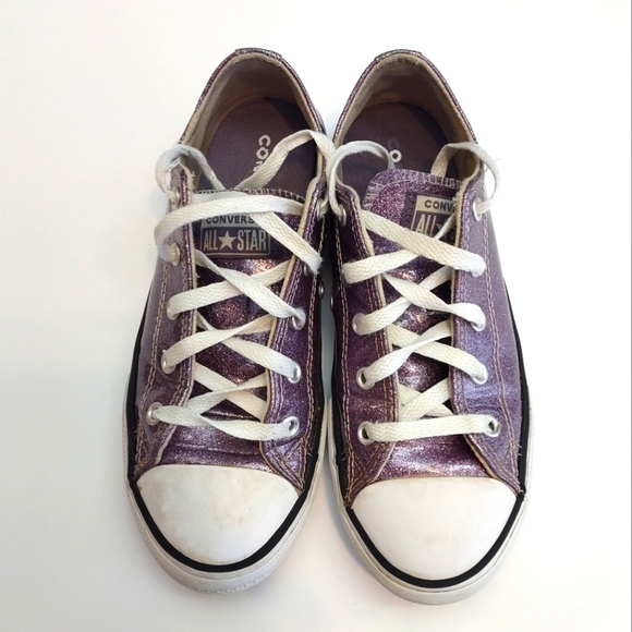 Converse Shoes | Converse Girls Ctas Ox Moody Sneakers Shoes Purple 668468c Glitter Size 3 | Color: Purple | Size: 3G | Cassieg18's Closet